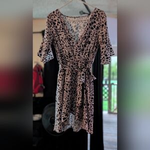 Light Pink Leopard Print Wrap Dress